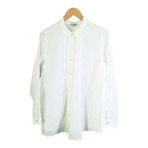 J.Jill Womens White Silk Blend Pin Tuck Button Down Long Sleeve Blouse Medium
